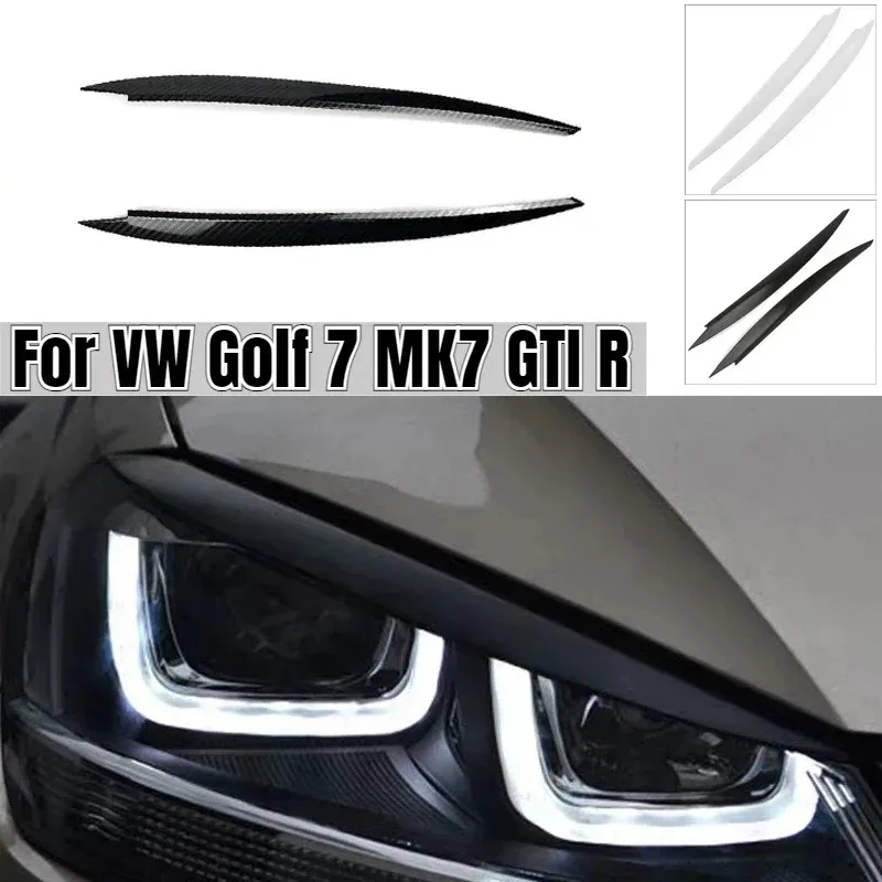 1Set Black ABS Headlight Lamp Eyelids Eyebrow Decoration Trim For Volkswagen VW Golf 7 MK7 GTI R 2013‑2019 Exterior Tuning Style