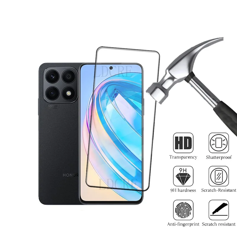 Protecteur d'écran en verre 9H pour Huawei Honor X8A, 4/3/2/1 pièces, couverture complète avec colle, pour téléphone portable