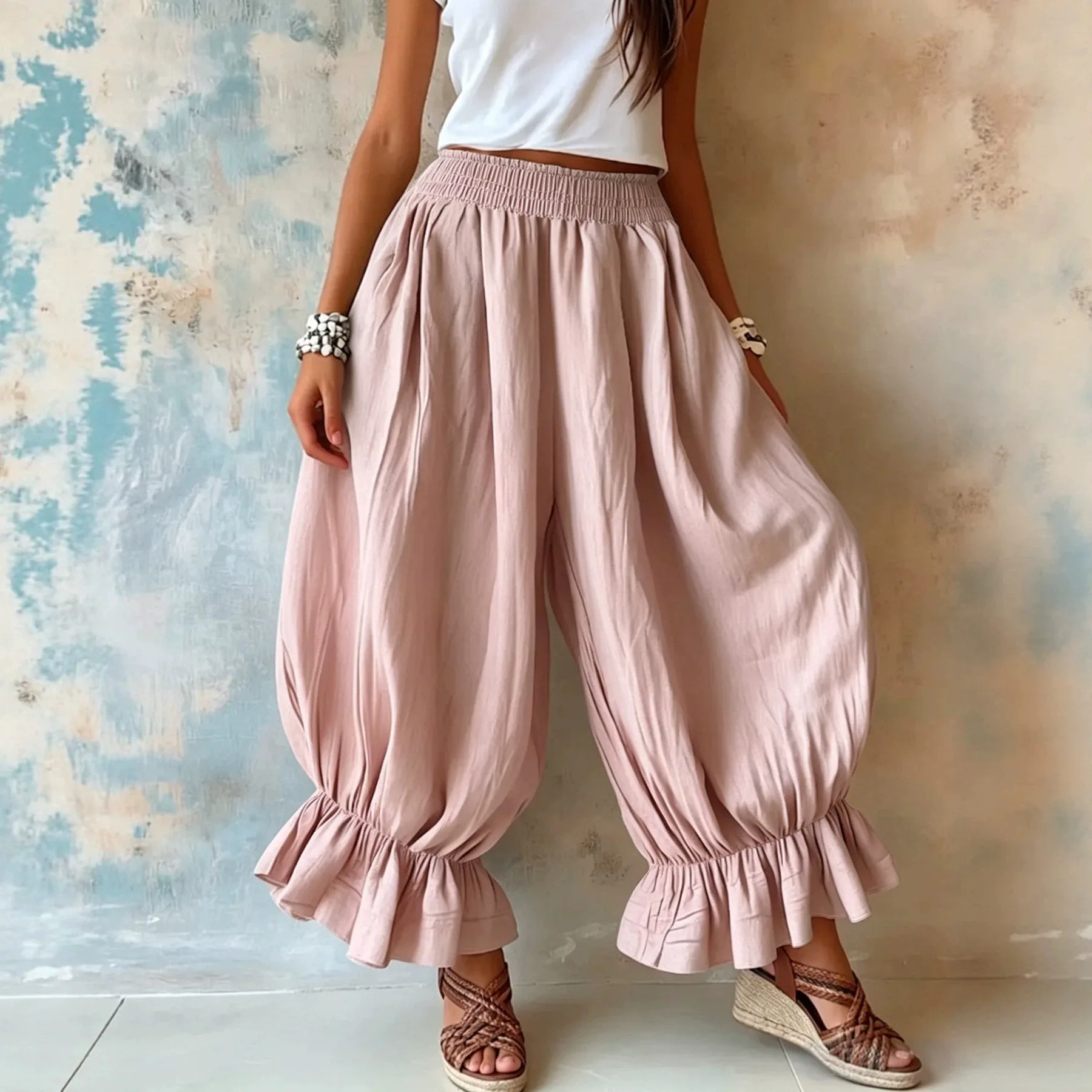 Women's 2026 Summary New Loose And Random Style Lantern Pants. With Ruffled Hem Summer Dresses 2026 Clothing Robe Beach