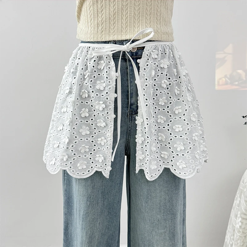 優しい中空アウト刺繍フラワースカートの女性 2025 春弓レースアップスリムスプリットミニスカート甘いオーバーラップ Y2k 服