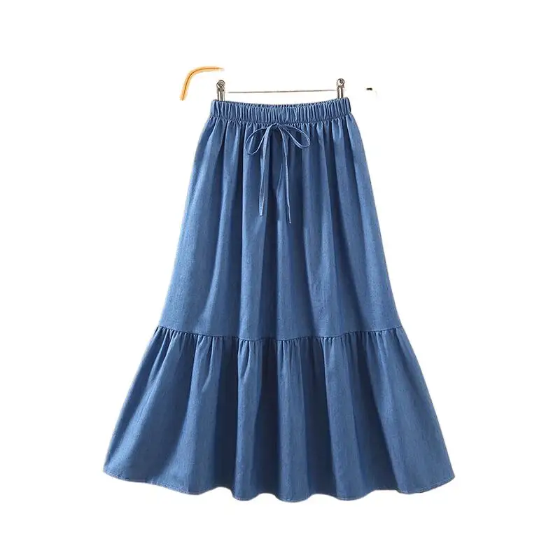 

vestidos Women Skirts 2024 Women Summer Vestido Casual Loose Ruffles Bow Elastic Waist Denim Skirt jupon pour femme y2k clothes