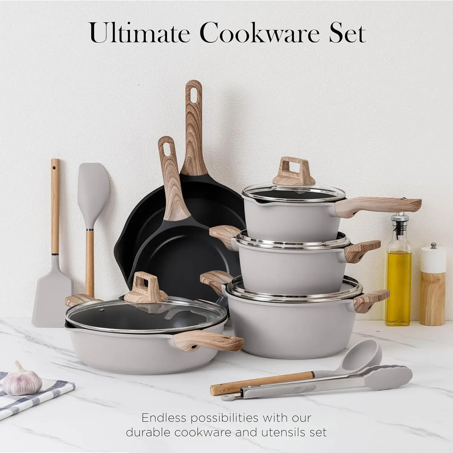 

Pots and Pans Set Nonstick, Cast Aluminum Kitchen Cookware Set with Utensils, 14 Pcs Non Stick Cooking Set w/Frying Pans