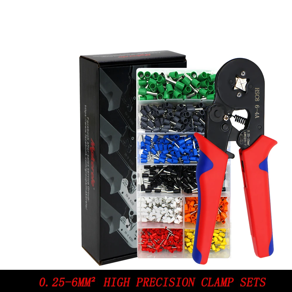 Conjunto de Alicates de Alta Precisão HSC8 6-4A 0.25-10mm² 23-7AWG 6-6 0.25-6mm² para Terminais Tubulares, Ferramentas de Crimpagem, Alicates Elétricos Mini