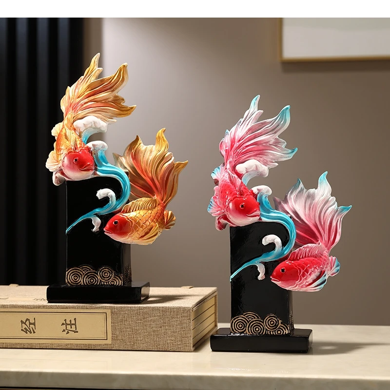 Painted Carp Statue Mascot Ornaments Desk Decoration Colorful Resin Crafts Sculpture Room Aesthetics Decor