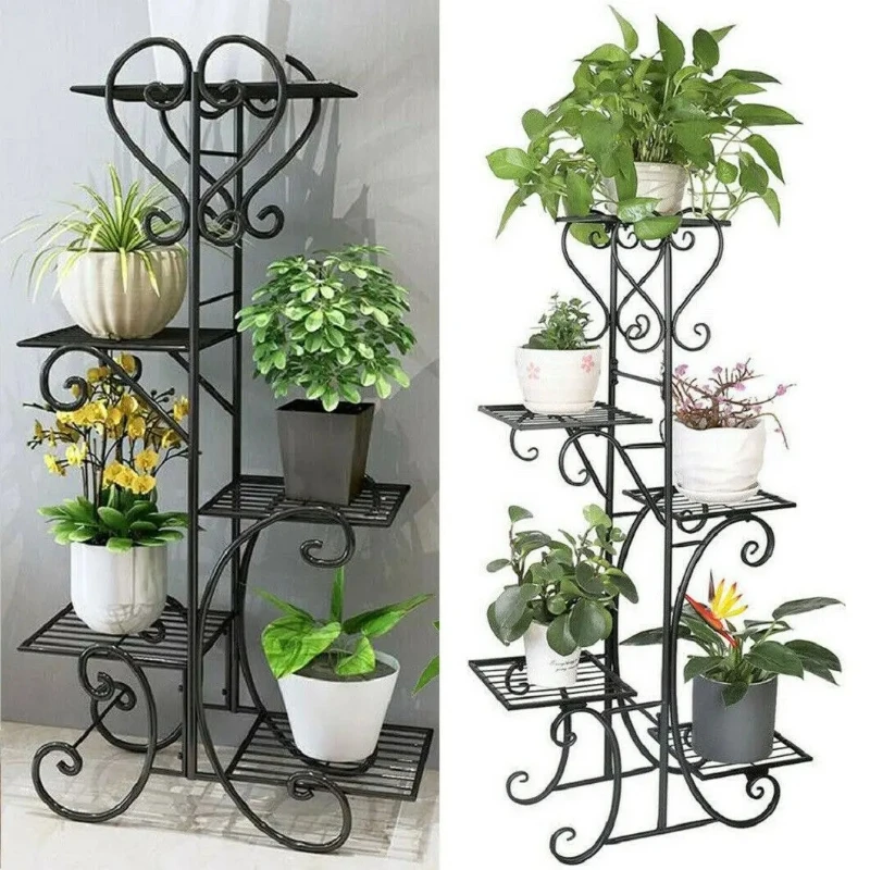 5段式背の高い植物スタンド、屋内用鉄製プランターシェルフラック、庭用金属製フラワーポットディスプレイホルダー、屋外用