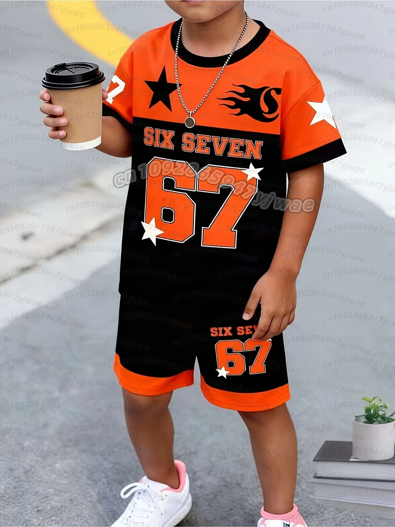 CHICAGO NO.88 PRINT Jersey Boy Kurzarm-Set mit locker sitzenden Shorts und T-Shirt, sportlicher, schnell trocknender Outdoor-Trainingsanzug, 2-teiliges Jungen-Set – Detail 4