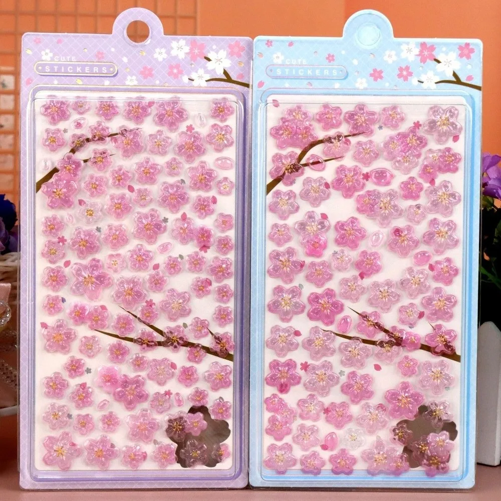 Solid Crystal Sakura Crystal Stickers DIY Journaling Decals Toy Drop 3D Relief Stickers Cherry Blossom Petal Stickers
