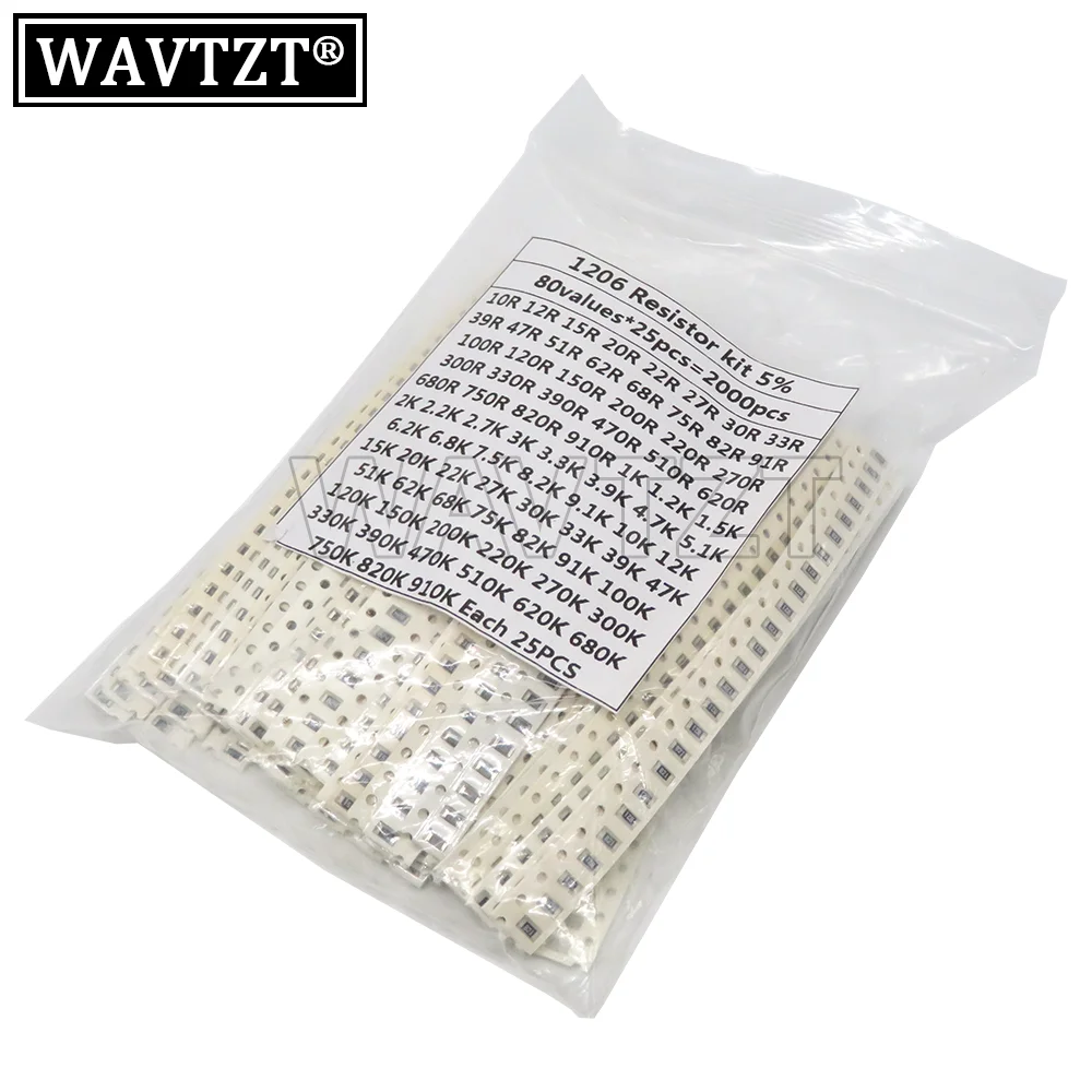 80 Nilai * 25 Buah = 2000 Buah 10 Ohm-910K Ohm 1206 Kit Resistor SMD Berbagai Macam Set 5% Resistor SMD 10K 470/100/680 Ohm Paket Resistensi