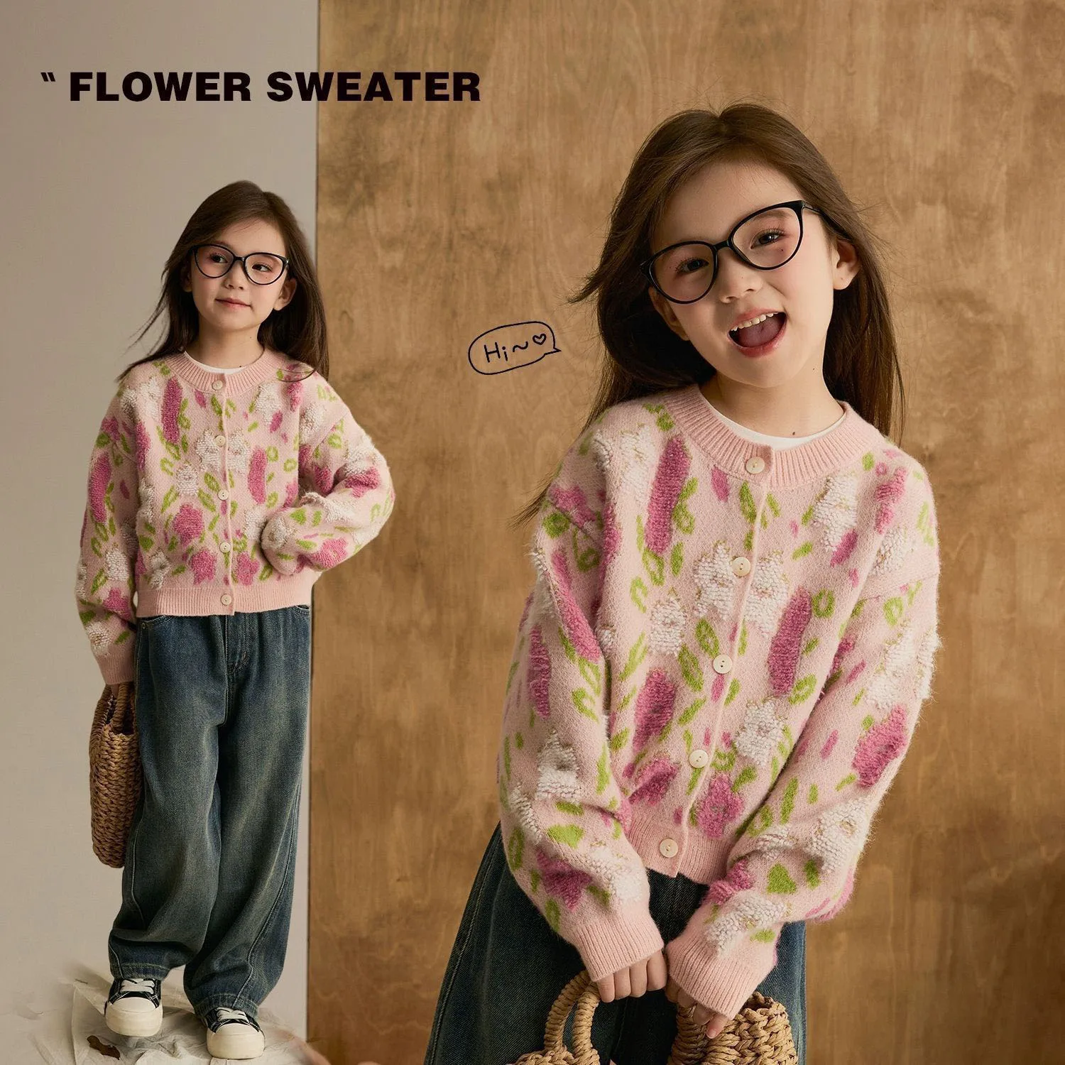 Blumen-Strickjacke für Mädchen, Kleinkinder, Kinder, Baby, Winterkleidung, langärmelig, Blumenmuster, Strickjacke, Strickoberteil, Outfit