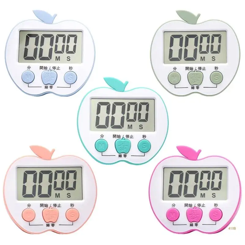 41XB Electronic Digital Timer Cooking Shower Study Stopwatch Alarm Clock Electronic Cooking Countdown Apples Shaped for Home