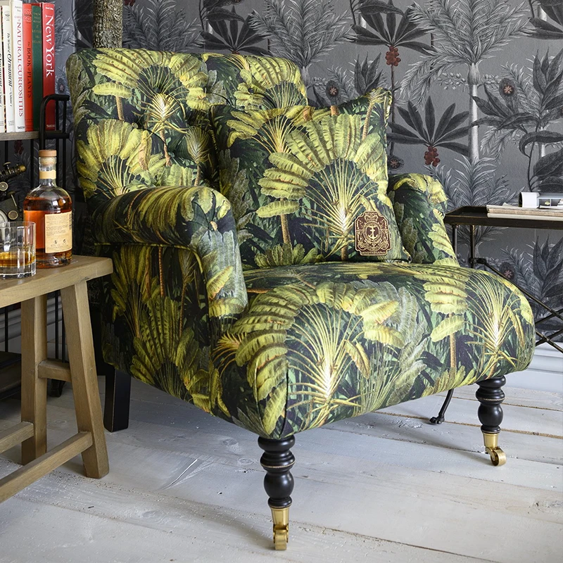 French retro single sofa living room small apartment printed leisure chair American solid wood