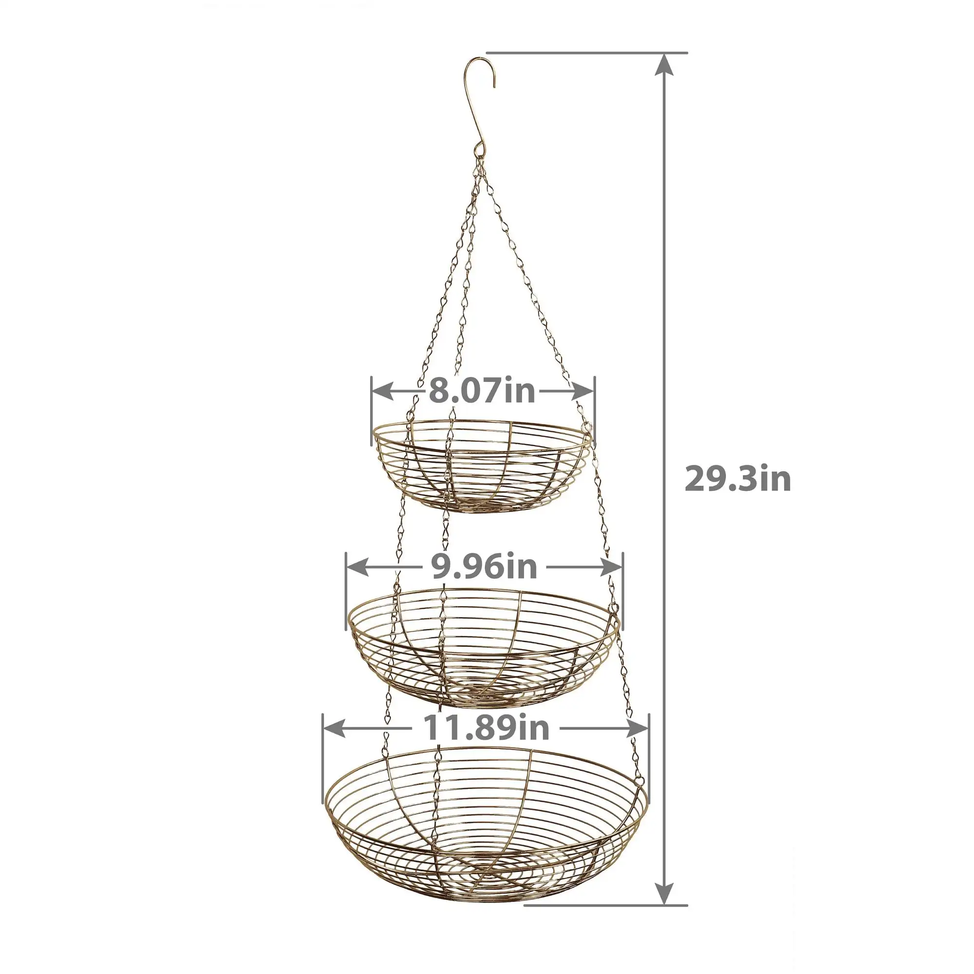 11.75 Gold Metallic 3-Tier Hanging Storage Basket