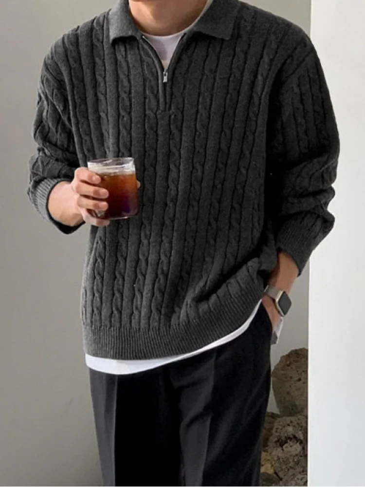 Men's Autumn Sweater Half Zip Knitwear Knitting Pullover Loose Niche Design Lapel Pullover Sweater