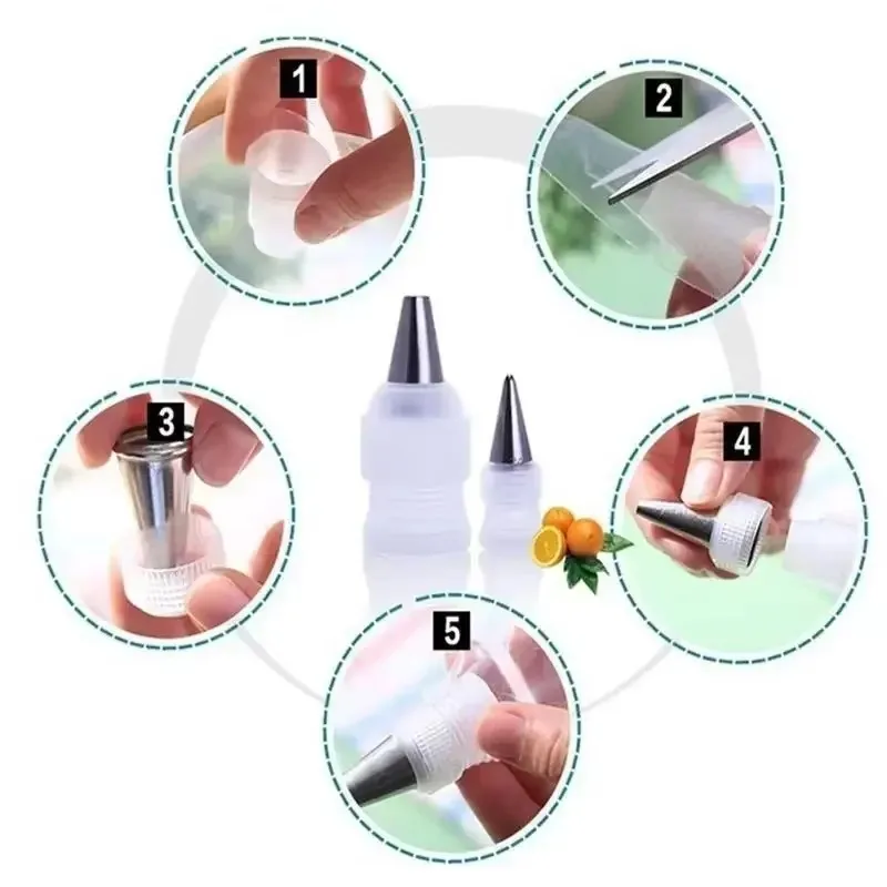 5pcs/10pcs Thicken Piping Bag Plastic Decorating Mouth Converter Pastry Cake Tips Connector Nozzle Sets Kitchen Supplies Cooking