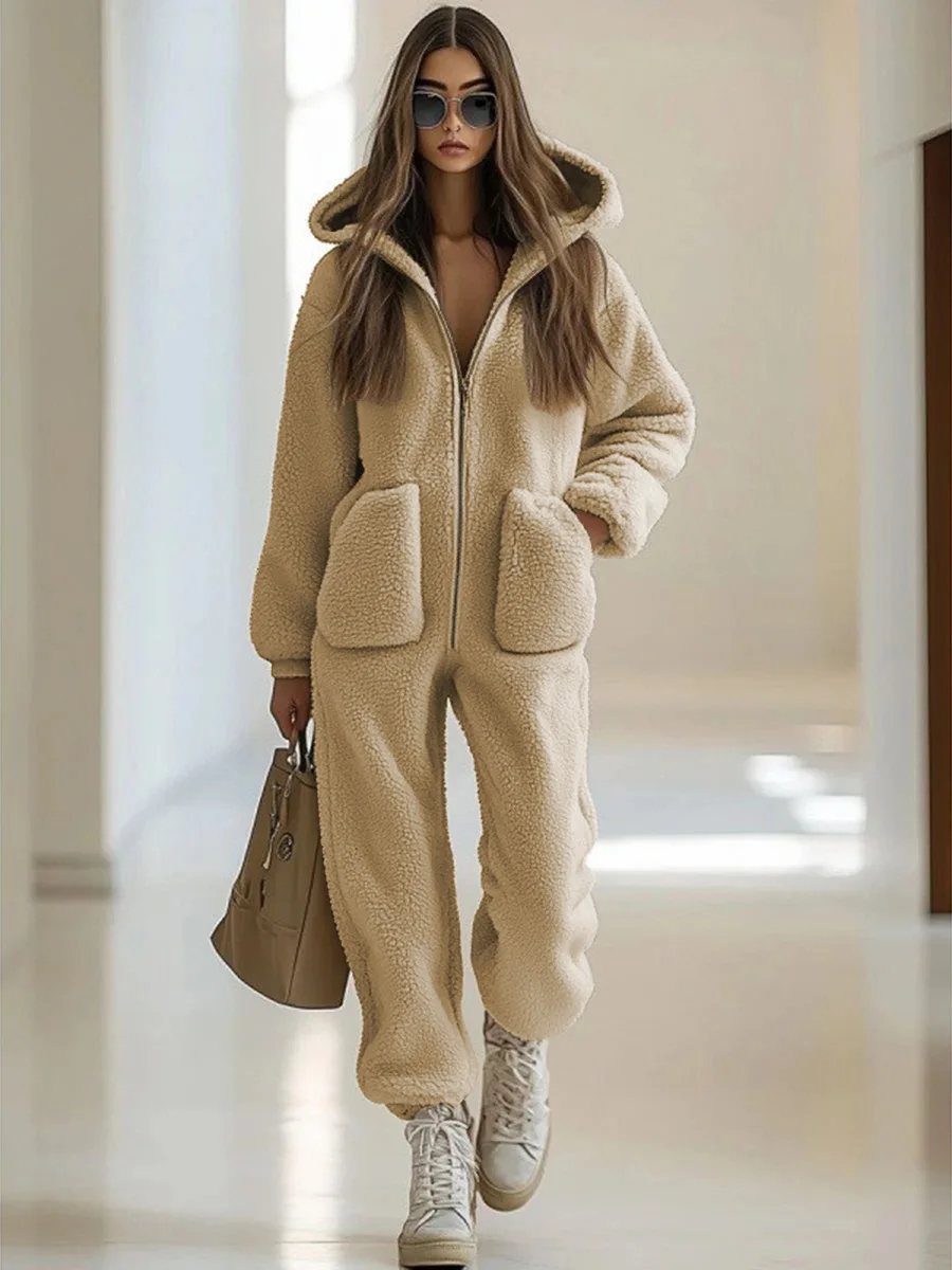 Damski kombinezon z kapturem, ozdobny, luźny, z prostymi nogawkami, plus size, długie spodnie, wysoki stan, do pracy, z włókna poliestrowego.