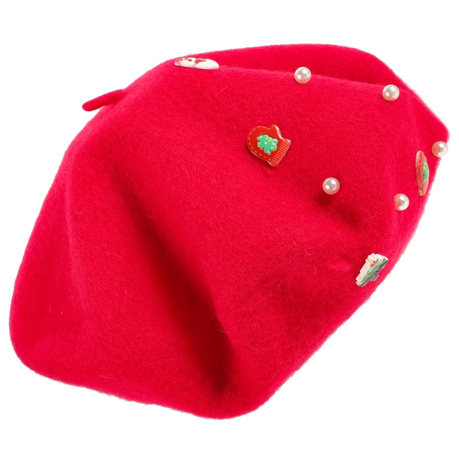 

French Beret Hats for Women Winter Red Pearl Wool Artist One Size Fits Most Stylish Versatile Christmas