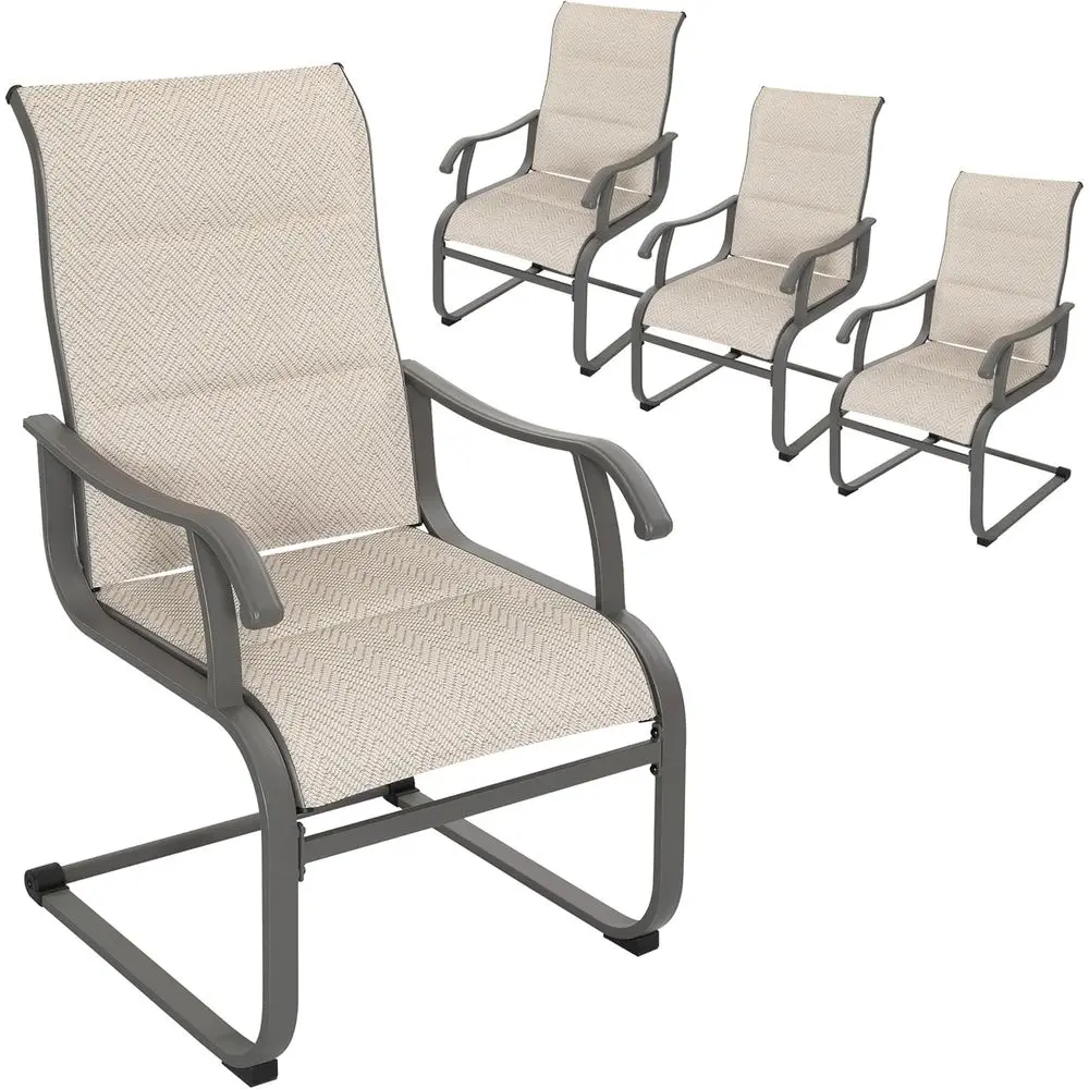 

Комплект из 4 уличных обеденных стульев, удобные дышащие стулья из текстилена для патио или террасы, серо-бежевый цвет