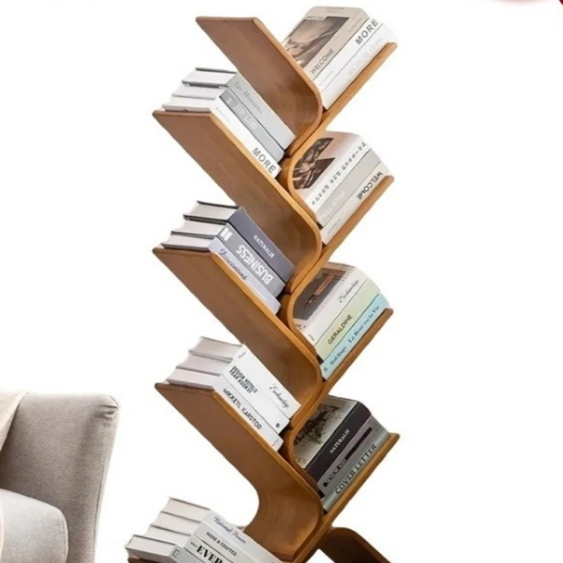 

Solid wood paint bookshelf art shelf simple floor tree newspaper rack
