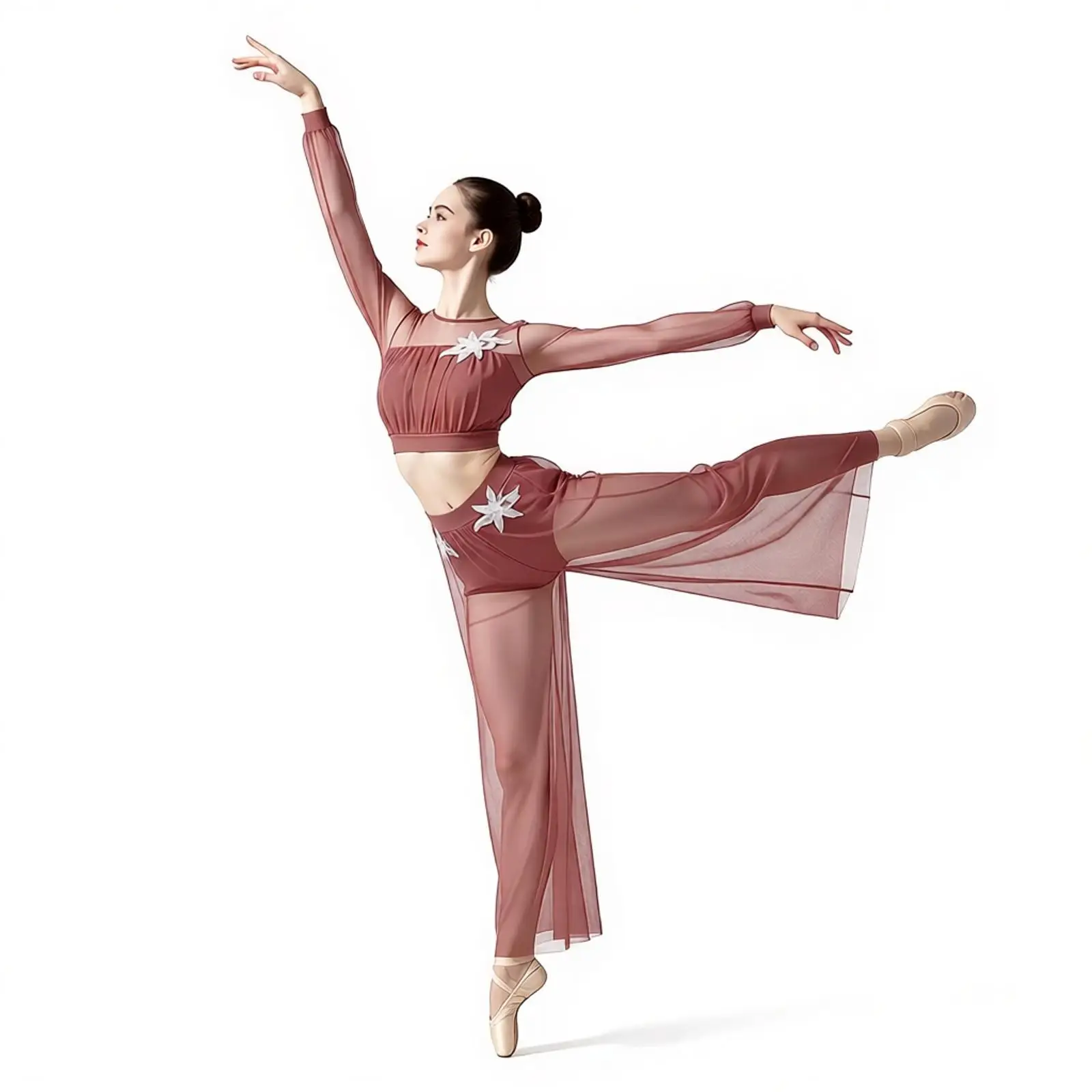 Traje de Danza Lírica y Ballet para Mujer, Leotardo con Apliques de Lentejuelas, Top Corto con Braguitas y Pantalones de Malla Transparente, Ropa de Danza Moderna y Contemporánea
