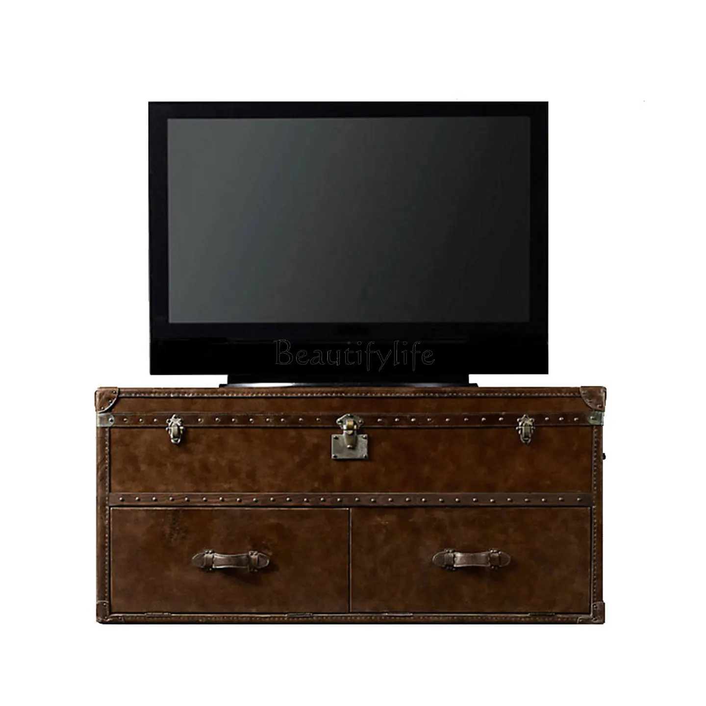 

American leather art TV cabinet industrial style villa living room audio-visual cabinet small apartment