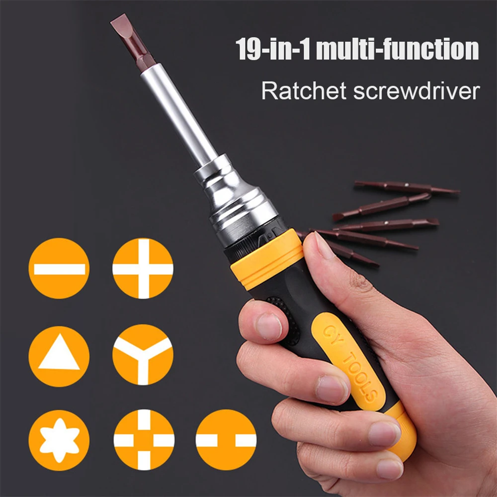 Screwdriver Bit Set Ratchet Screwdriver Push Power Tool S2 Dual Purpose Precision Professional Bolt Driver Tool 19 In 1 Portable