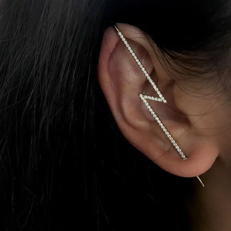 

Real 925 Sterling Silver 1 Piece Zircon Lightning Clip Earring for Women Punk Personality Fine Jewelry Geometric Accessories