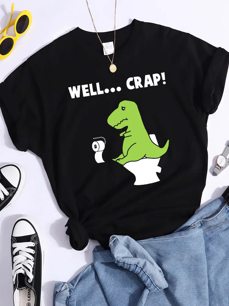 Green Little Dinosaur Is Shitting Cartoons Women Tshirt Sport Casual T Shirt Summer Sport Tee Clothing Breathable Cool Crop Top