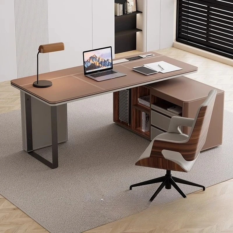 Saddle leather desk modern simple light luxury home study boss corner computer desk