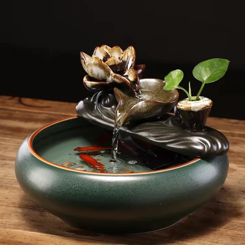 Chinese Ceramic Tabletop Fountain Wealth Attracting Feng Shui Ornament Mini Zen Desk Decor for Office Modern Decoration Crafts