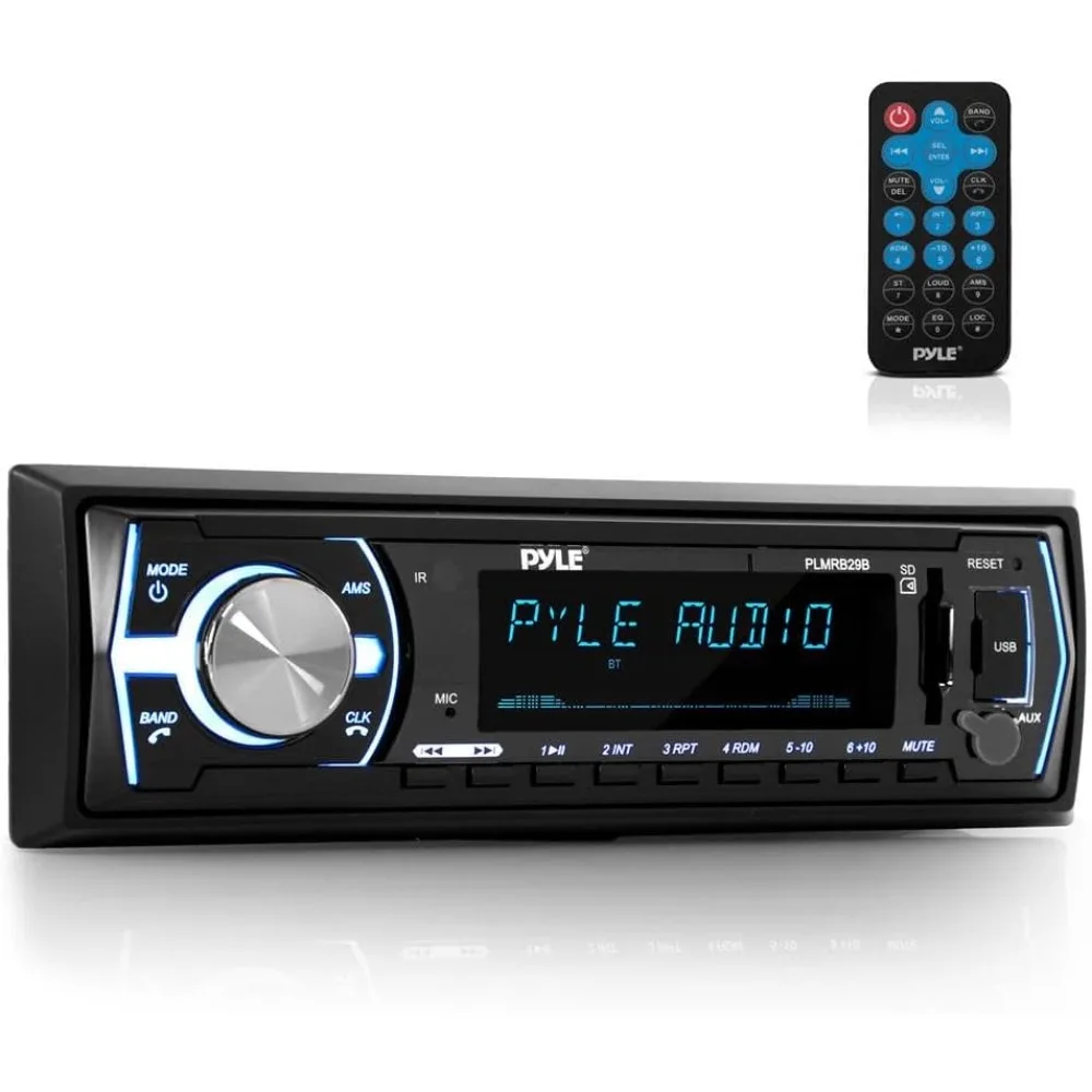 

Marine Bluetooth Stereo Radio - 12v Single DIN Style Boat In dash Radio Receiver System with Built-in Mic, Digital LCD