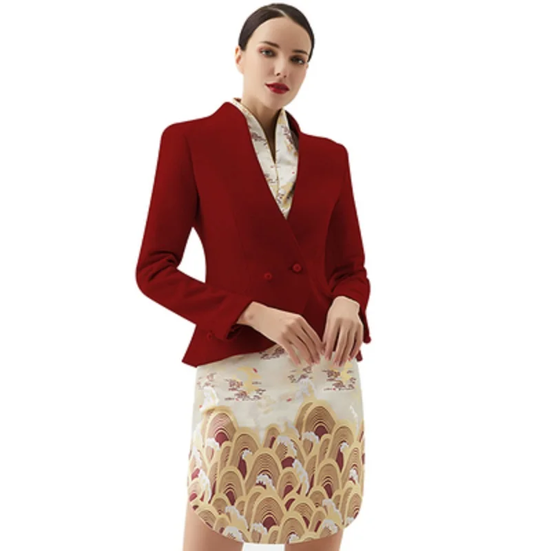 Uniforme d'hôtesse de l'air Cheongsam pour femme, robe professionnelle trempée, service des ventes, réception d'hôtel, avantages sociaux, vêtements de travail de sécurité