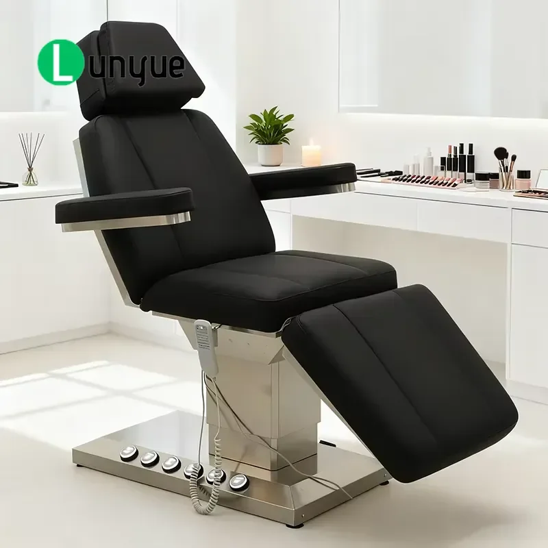 Deluxe Silver Stainless Steel Base Hydraulic Beauty Bed Modern Tri-Motor Electric Spa Therapy Massage Table For Facial