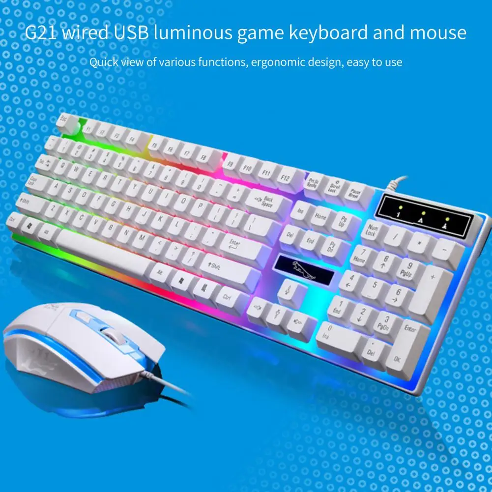 1 Set G21 Wired Keyboard Sensitive Plug Play ABS RGB Backlight 1600dpi Mouse for Computer