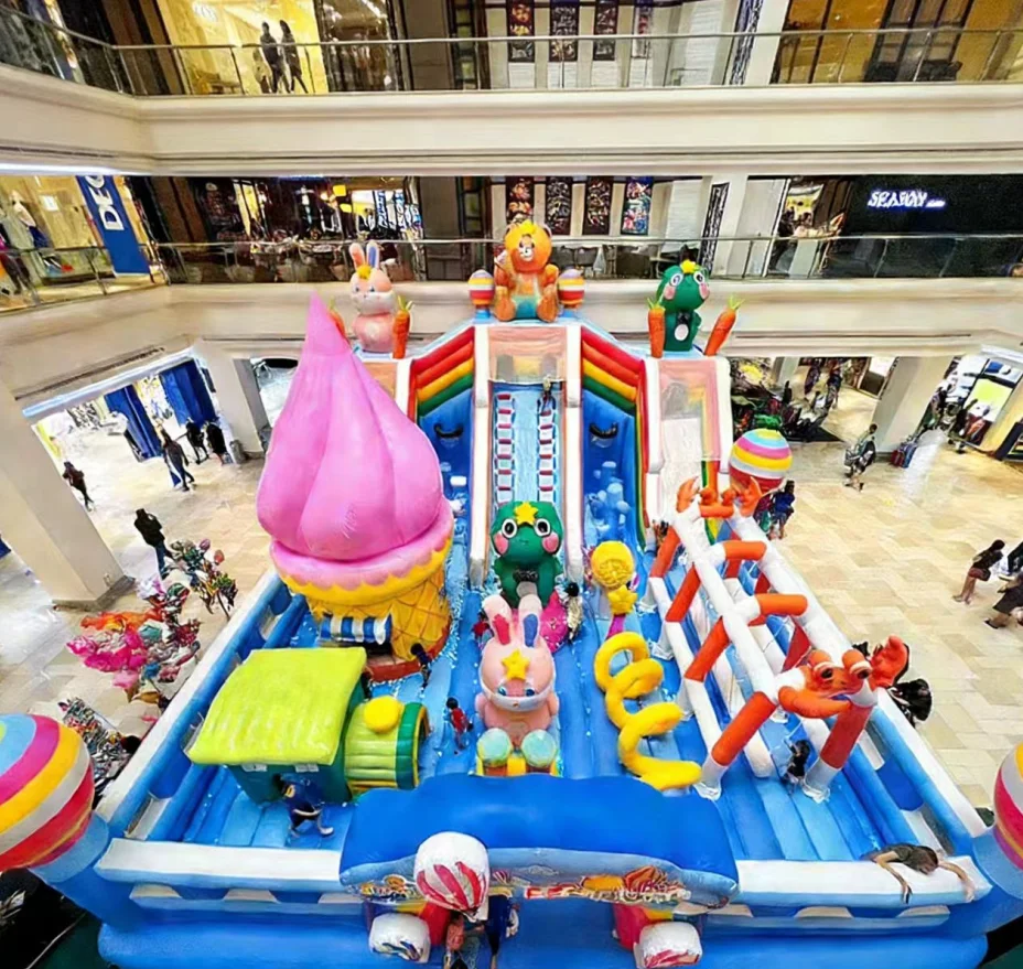 Yellow & Gray Inflatable Obstacle Course Commercial Grade Kids' Amusement for Outdoor Events