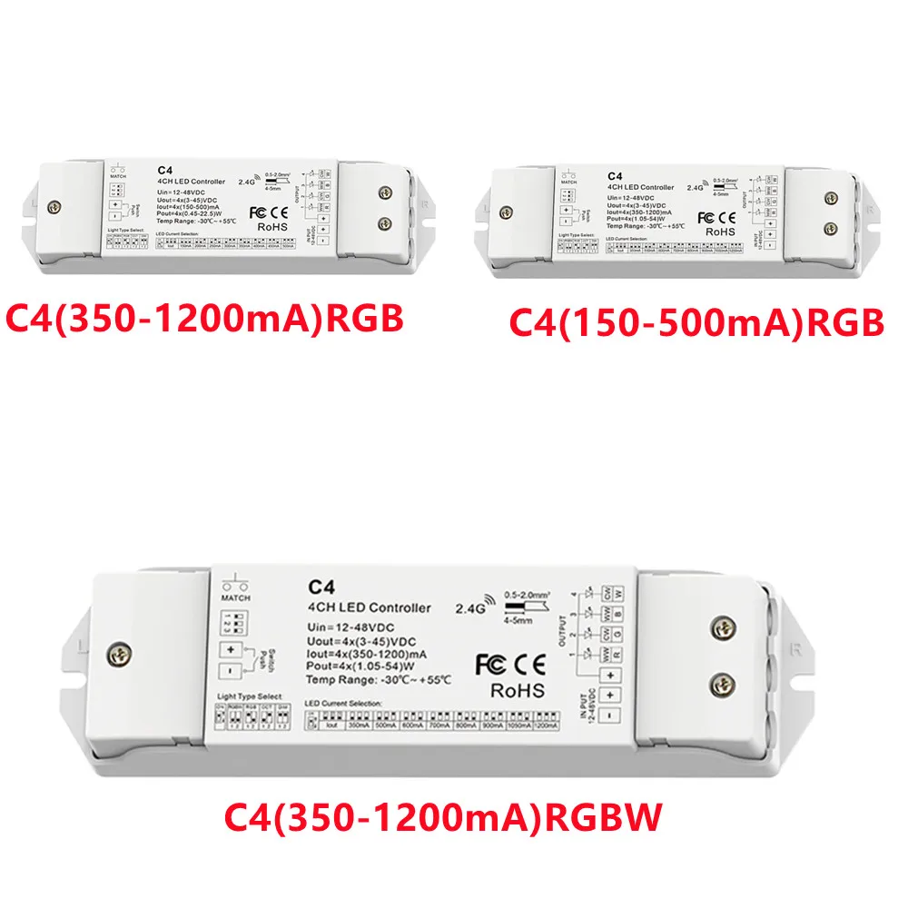 

C4 RGB RGBW LED dimmer 2.4G hz 4CH RF CC Controller (Push Dim) led controller for single/dual color/RGB/RGBW led strip DC12-48V