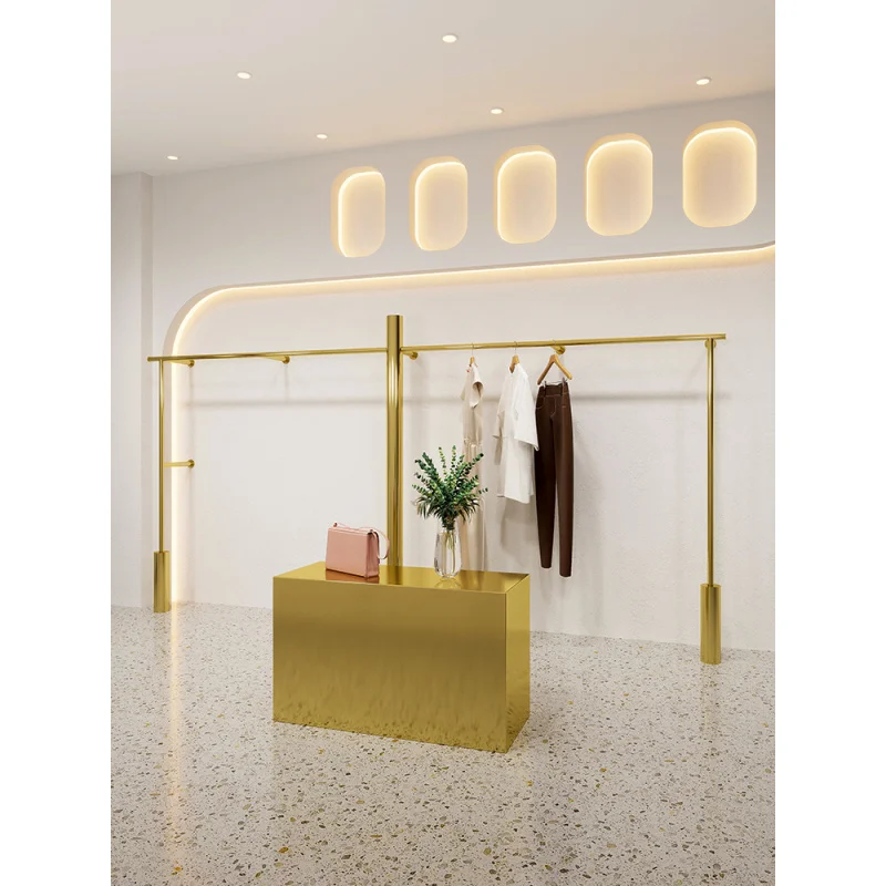 custom.Retail Clothes Shop Metal Garment Display Stand Wedding Dresses Customize Luxury Clothing Wall Mount Rack Boutiq