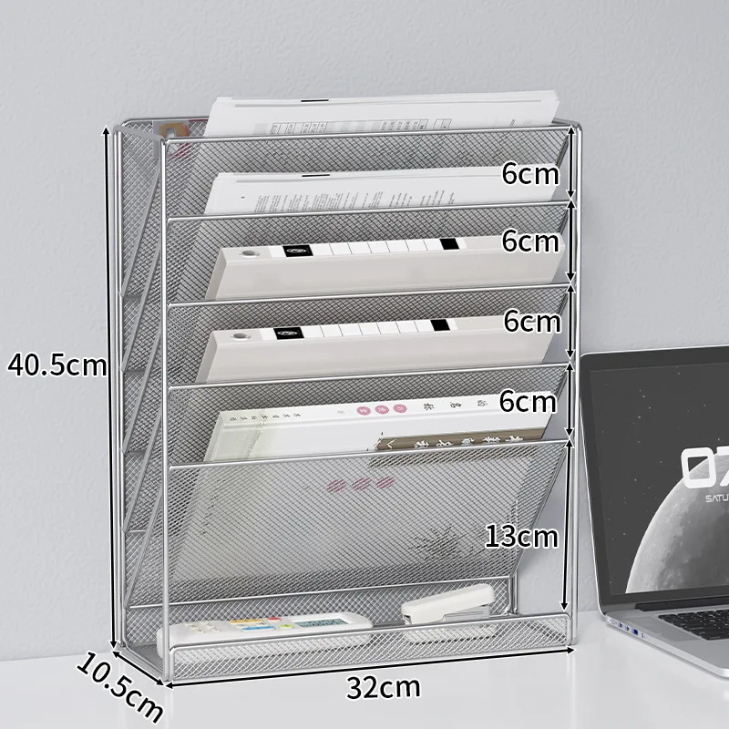 Wall Mounted A4 File Rack, 6 Tier Metal Document Organizer Shelf for Office, Wall Storage for Letters Books and Stationery