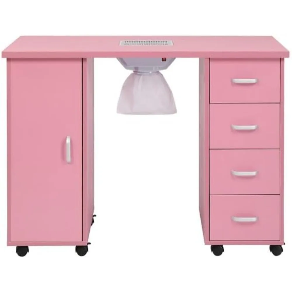 

Nail Table MDF Single Door with 4 Drawers and Sleek Design, Durable Construction for Salons and Spas, Fan Pink