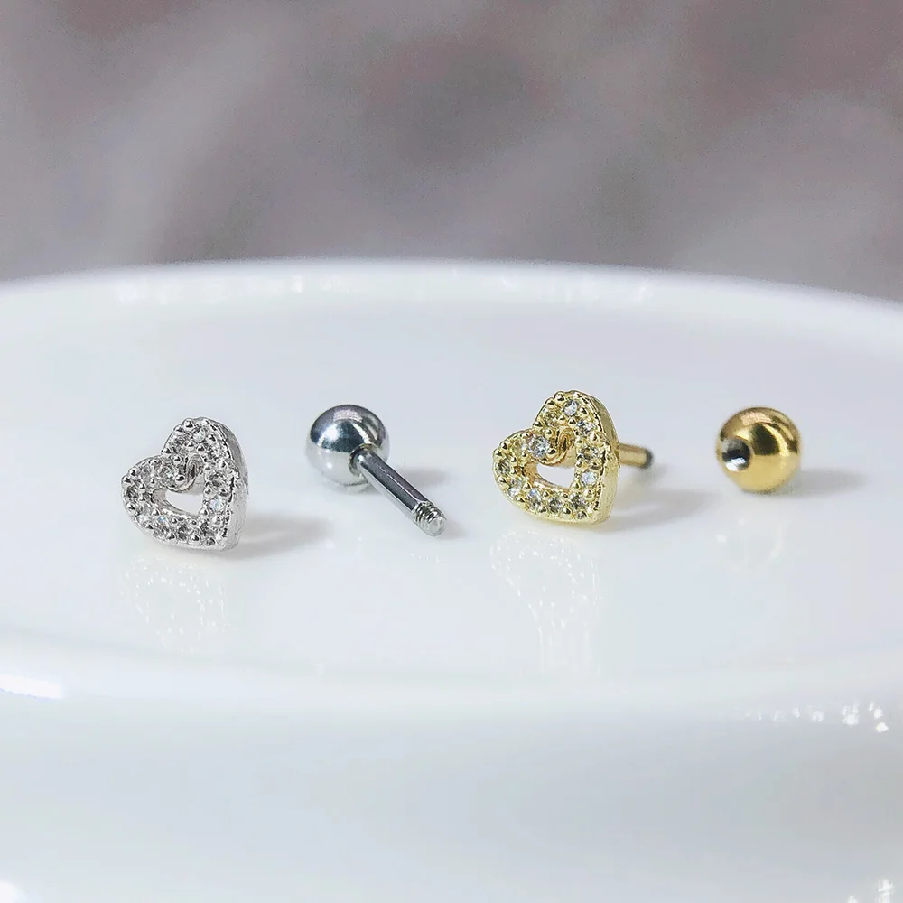 1PC Helix Piercing Herz Ohrringe Für Frauen Dainty Silber Farbe Zirkonia Tragus Daith Lobe Knorpel Ohrringe Körper Schmuck CC003 – Detail 1