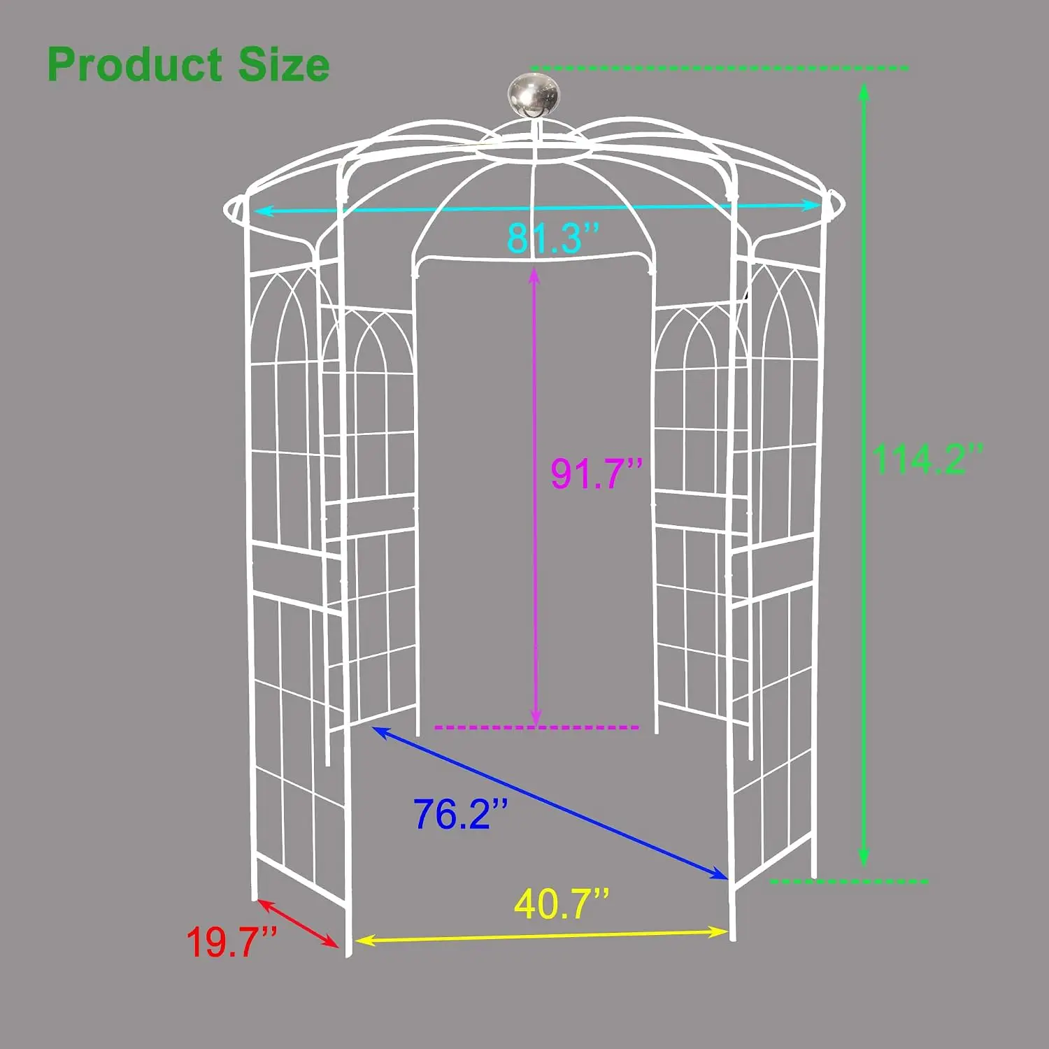 Outdoor Metal Garden Arbor, Cream White Birdcage-Shaped Iron Pergola Pavilion, 81.3 in Diameter x 114.2 in High Garden Arch Frame for Wedding Ceremony and Yard Landscape Decoration
