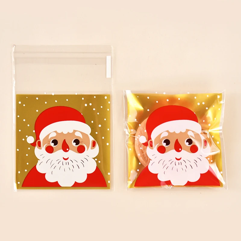 100Pcs Christmas Cookie Candy Bag Santa Claus Plastic Biscuit Gift Packaging Bag Xmas Party Decoration Supplies New Year 2025