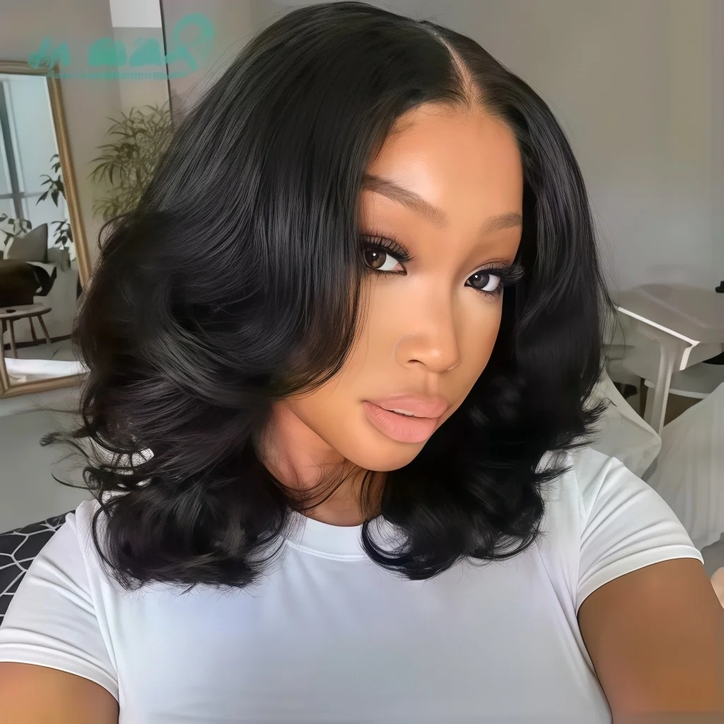 18 Inch Brazilian Short Body Wave Bob Human Hair Wigs 250 Density Pre Plucked Natural Hairline 13x4 HD Transparent Lace Frontal Wigs Soft Real Human Hair Lace Front Bob Wigs For Women Daily Makeup Party Styling