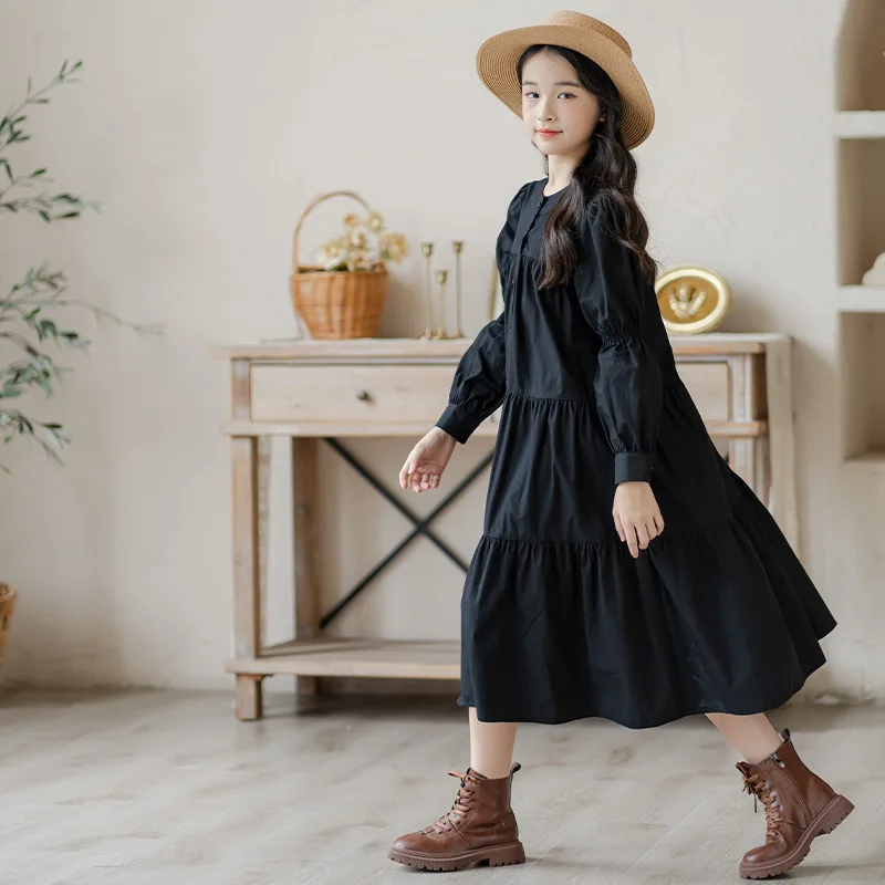 قميص شتوي وخريفي لعام 2025 فستان أبيض للأطفال لحفلات الأطفال الأميرة للفتيات بأزرار طويلة بطبقات فستان للمراهقين من 4 8 إلى 10 12 14 سنة