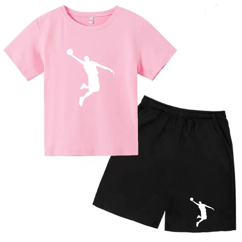 T-Shirt 3-12Y Kids Clothes Short Sleeve Top+Shorts 2P Boys Girls Toddler Basketball Star Print Sports Fashion Jogging Casual Set