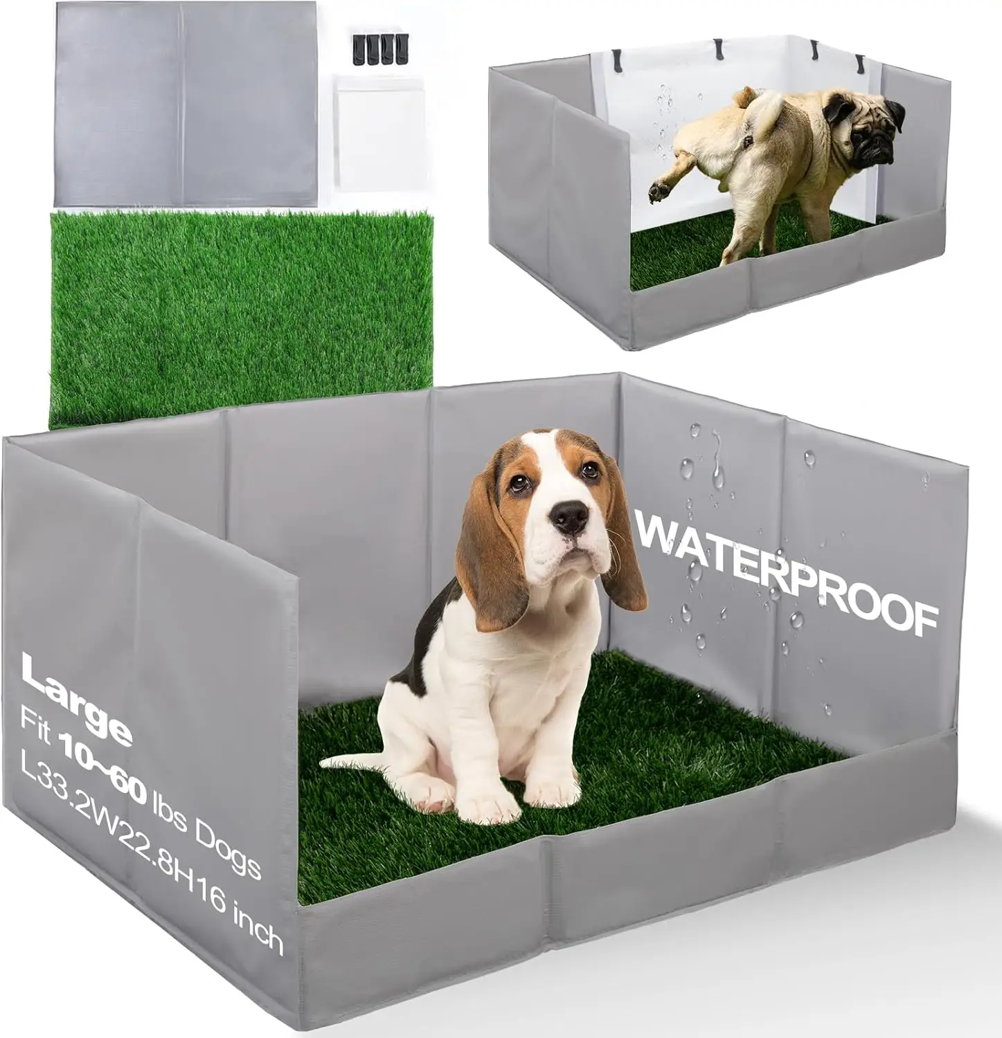 

Foldable Dog Litter Box with High Walls, Odor-Free Artificial Grass, Waterproof and Easy Clean for Travel