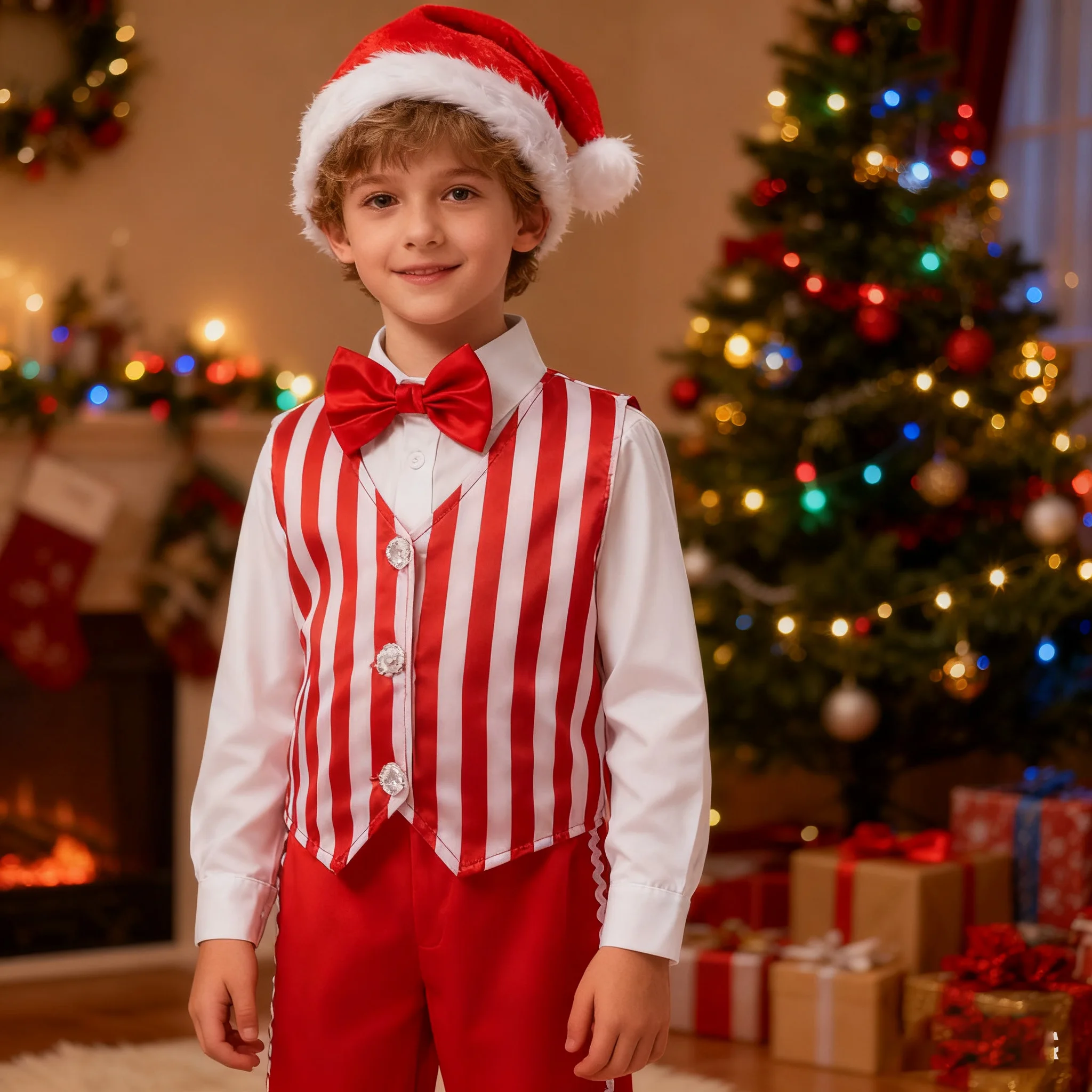 

Christmas handsome Boys Sets Santa Claus Winter Boys Outfit Red Striped Vest, Shirt Pants and Hat sets Party Christmas 1 2 3 4ye