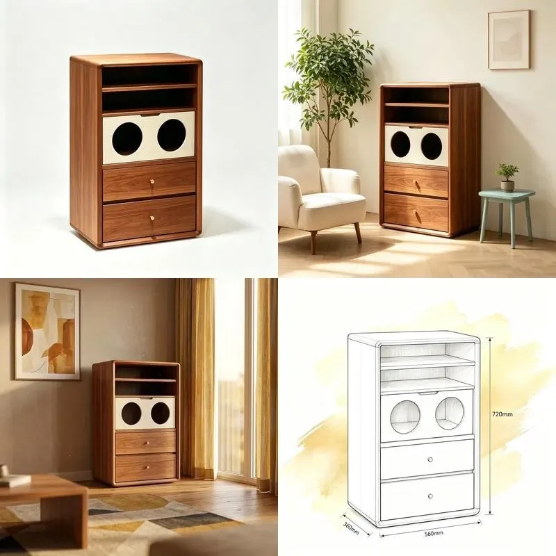 Multifunctional Wood Grain Steel Locker Modular Storage Cabinet with Drawers Open Shelves Vents Cable Holes for Living Room