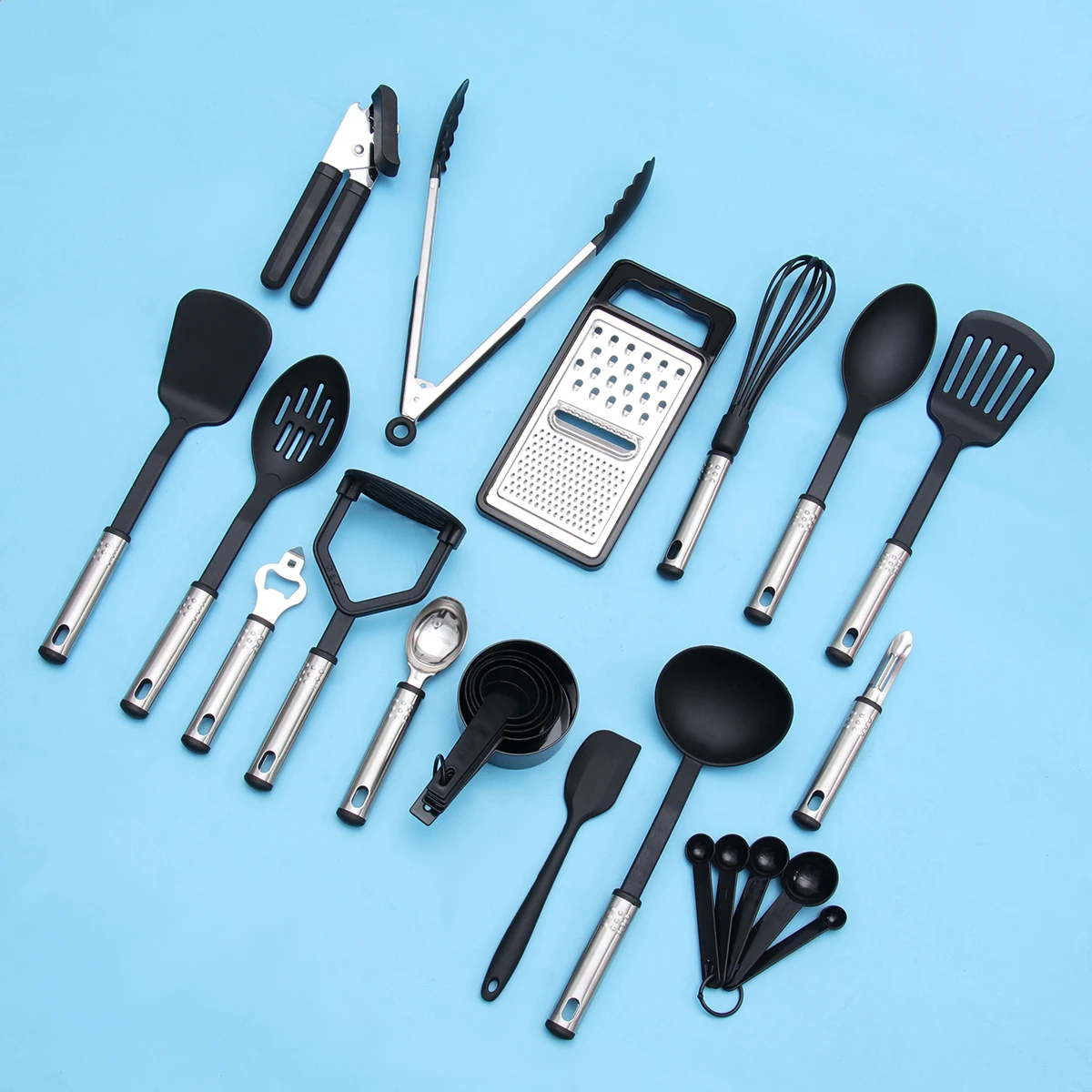 

24 Pcs Non Stick Pan Kitchen Utensils Set Stainless Steel Long Handle Cooking Tools Cookware Accessories