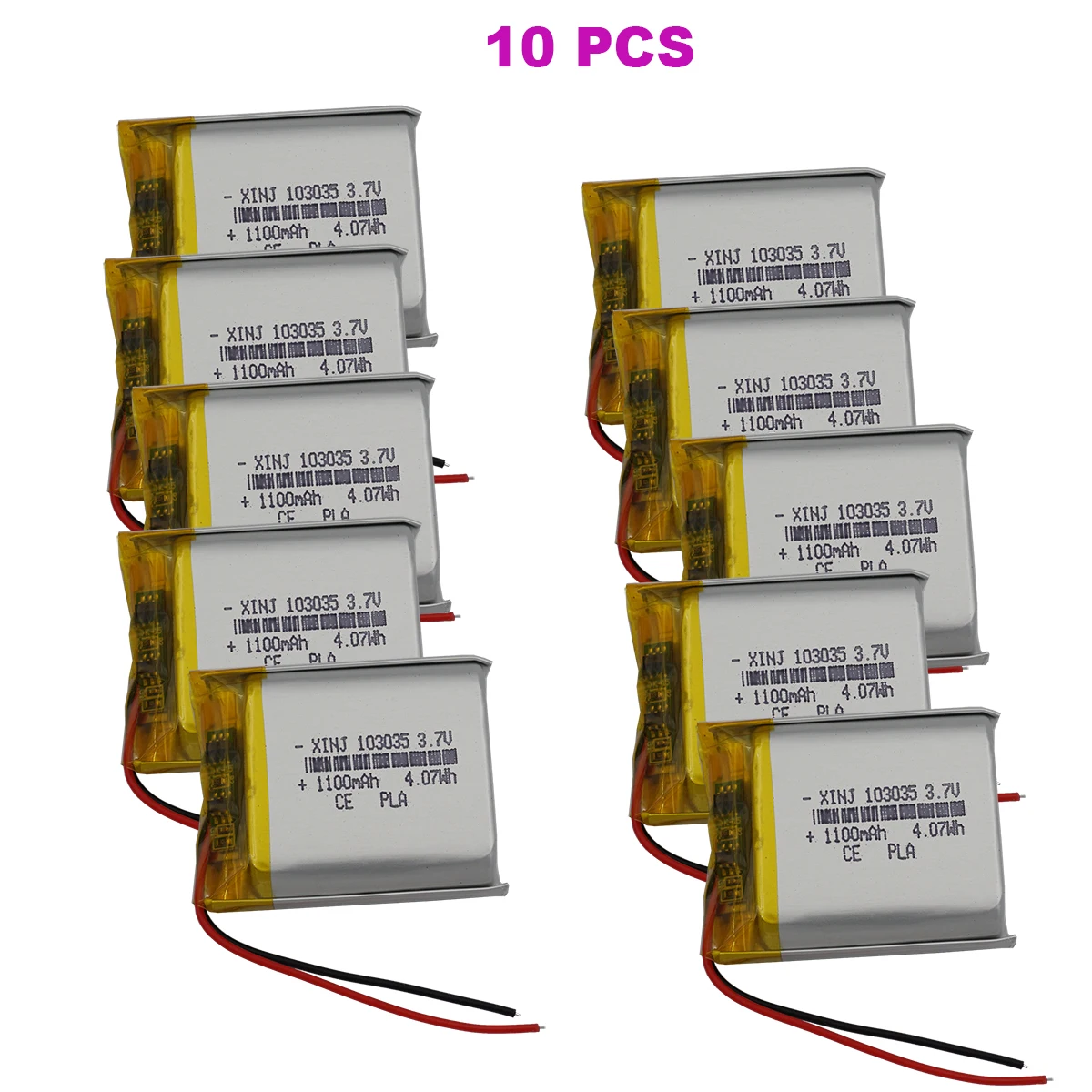 10pcs 3.7V 1100mAh 4.07Wh Li-Polymer Lipo Rechargeable Battery Replacement 103035 For GPS LED Camera DashCam Bluetooth Speaker