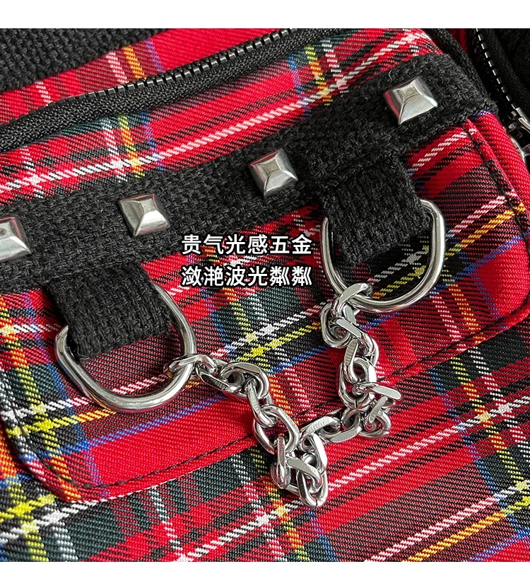 PU CHAINS Zipper Shoulder Bag Buckle Decorative Casual Women's Bags on Sale 2026 New Plaid Locomotive Style Women's Handbags